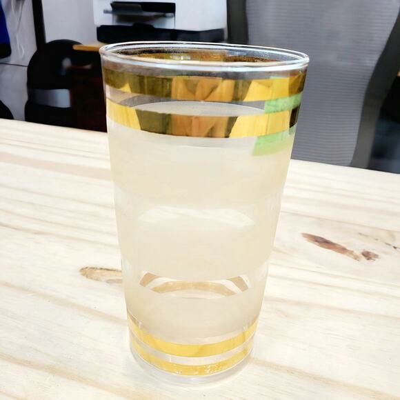 Vintage Pastel w/ Gold Stripes 1950's MCM Highball  Glasses Set of 4 PRE-OWNED - Picture 5 of 10